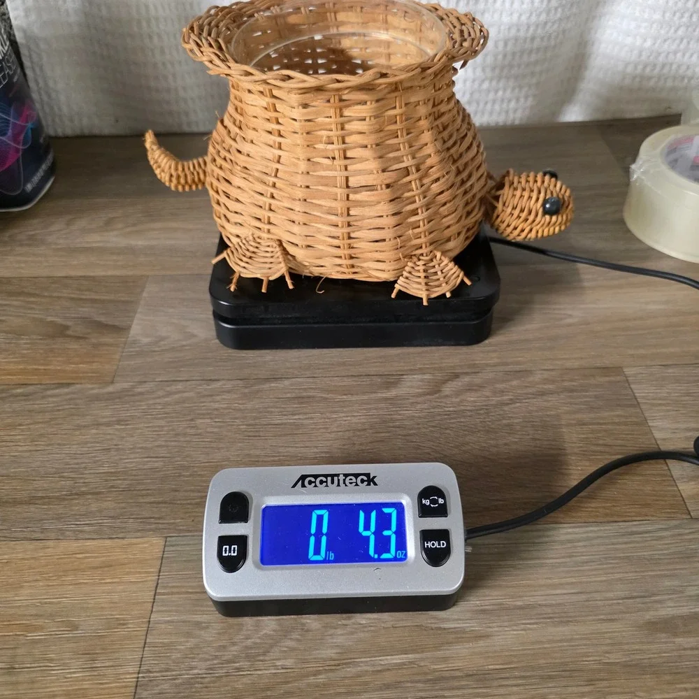 Vintage Interpur Woven Wicker Turtle Basket Planter with Plastic Liner Taiwan